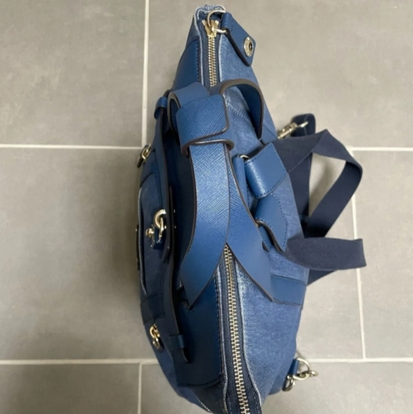 HENRI BENDEL Blue Coated Canvas Leather Jetsetter Convertible Backpack - Picture 4 of 12